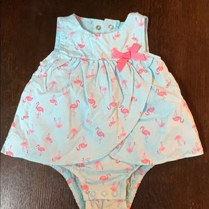 Aqua and Pink Flamingo Dress Onesie
